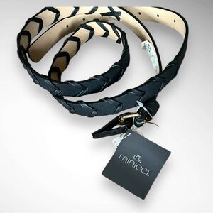 MINICCI Women's Black Vegan Leather‎ Braided Belt Size L/XL | NWT